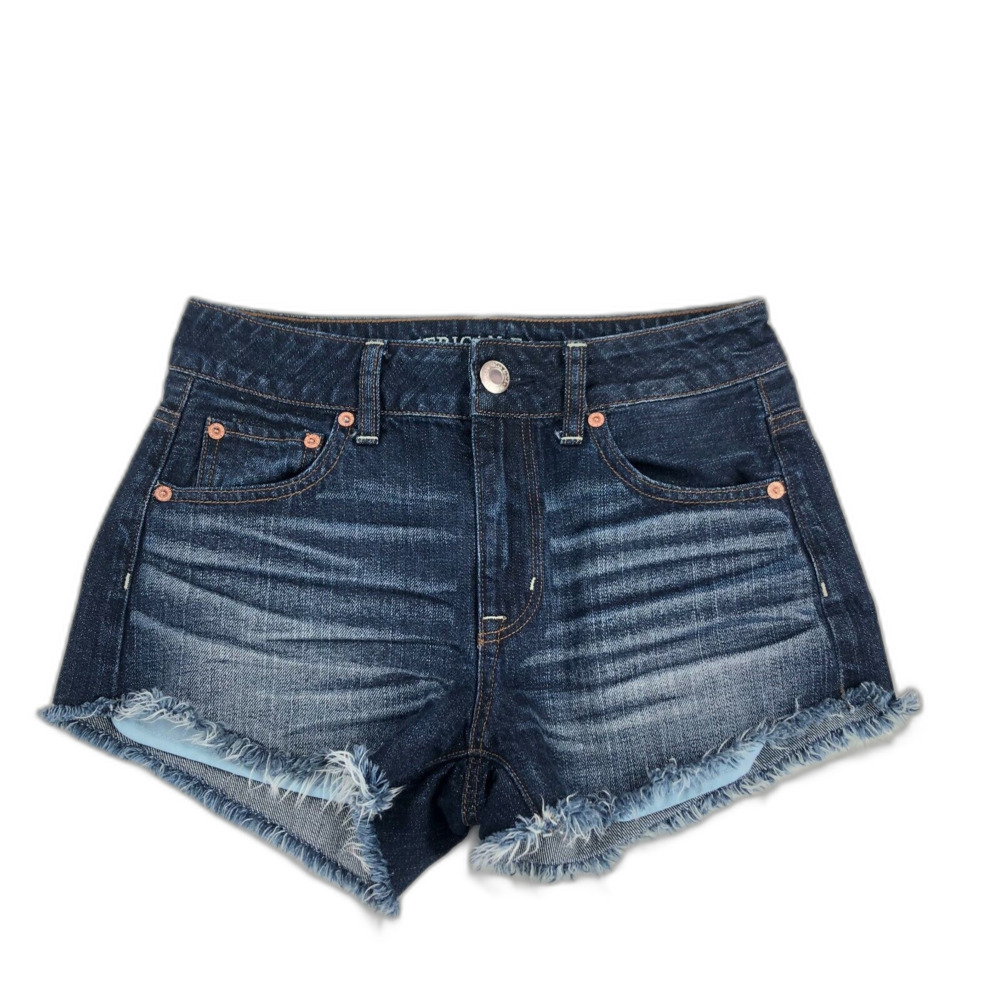 American Eagle High Rise Festival Raw Hem Whiskered Jean Denim Shorts Women's 0
